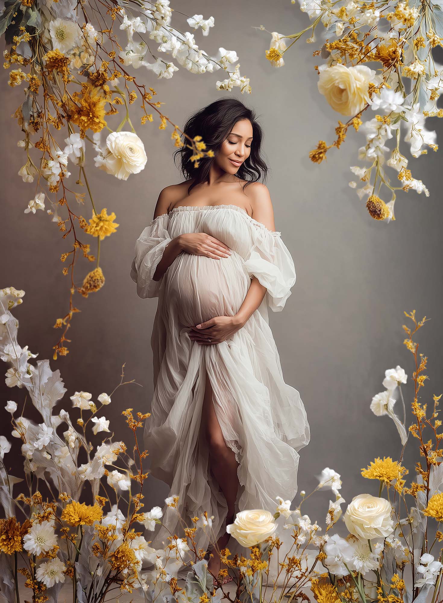 Overlay floral mujer embarazada