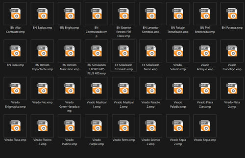 Listado Presets BN y Virados
